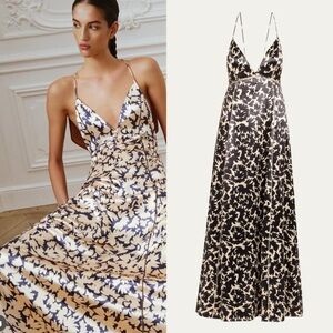 ULLA JOHNSON Evie Floral Satin Midi Dress in Raven 10